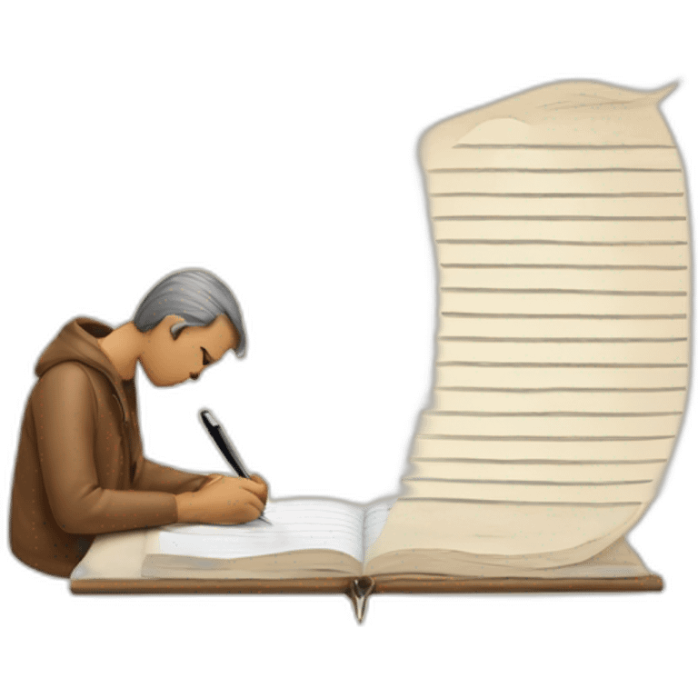 a man writing with feather writing on paper emoji