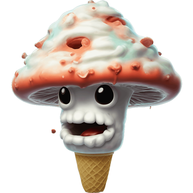 nuclear glow in the dark ice cream mushroom cloud in Uncle Scrooge style, oil paint, mysterious eyes, intricate lips, masterpiece pose, odd perspective, beautiful, desirable, logical emoji