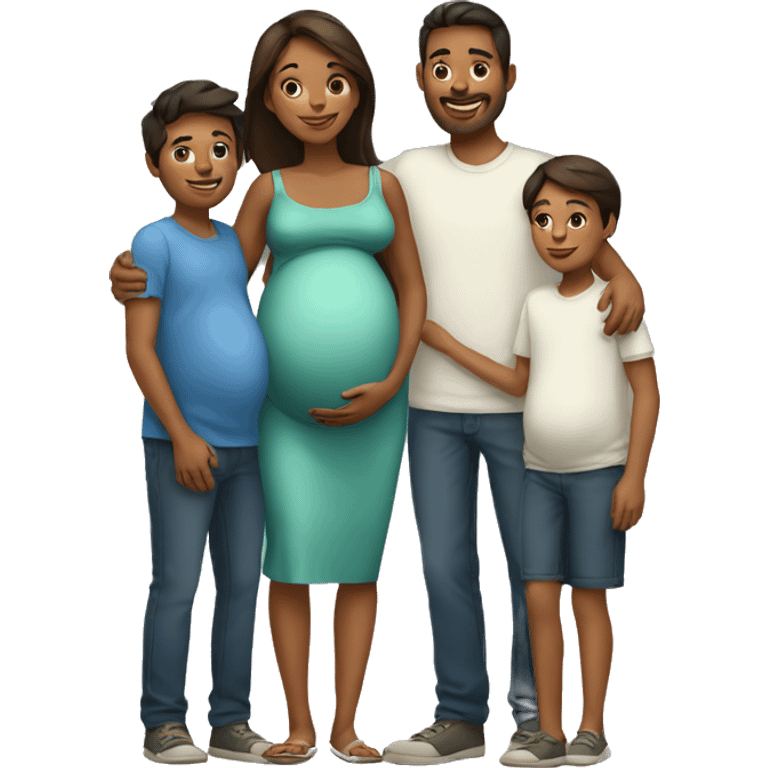 A pregnant woman with her husband and her children   emoji