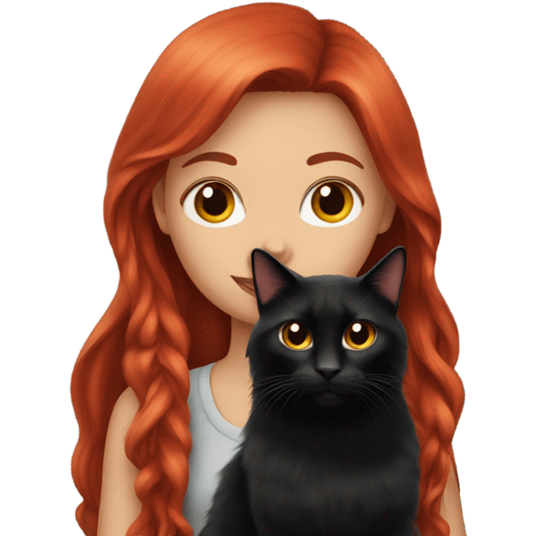 Red long hair girl with black cat emoji