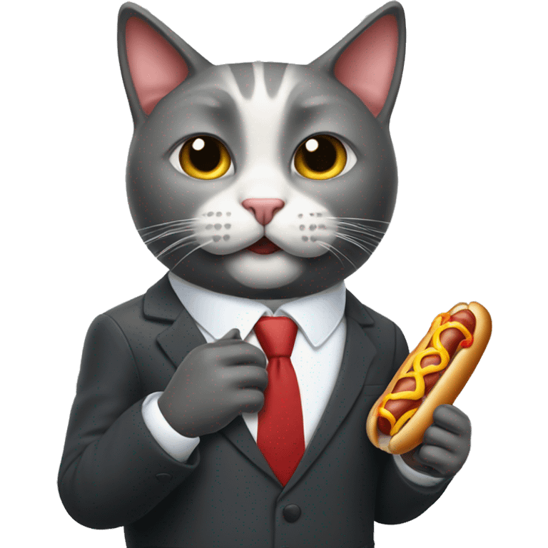 cat in business suit eating hotdog emoji