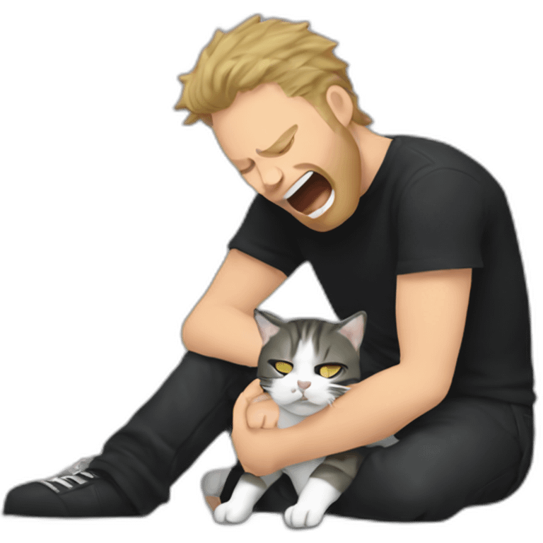 Metallica crying while petting a cat emoji