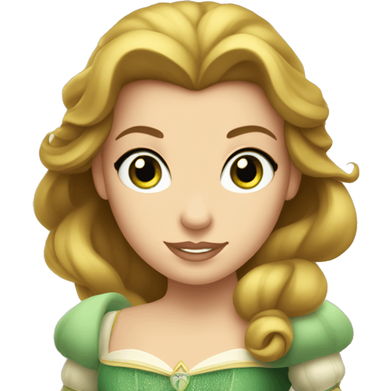 White Disney princess Belle with green eyes holding a football emoji