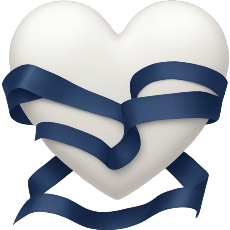 White heart with a navy blue ribbon tied around it  emoji