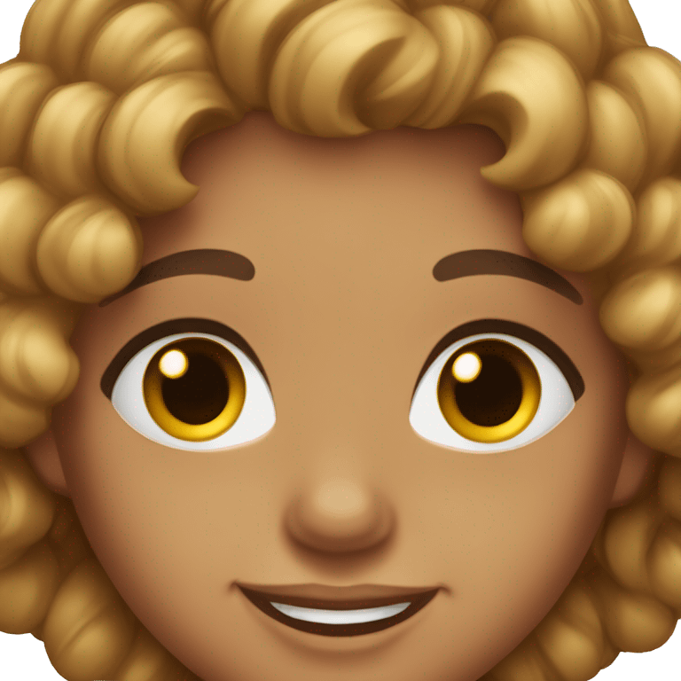 Tanned girl with brown curly hair dark brown eyes and false eyelashes smiling emoji