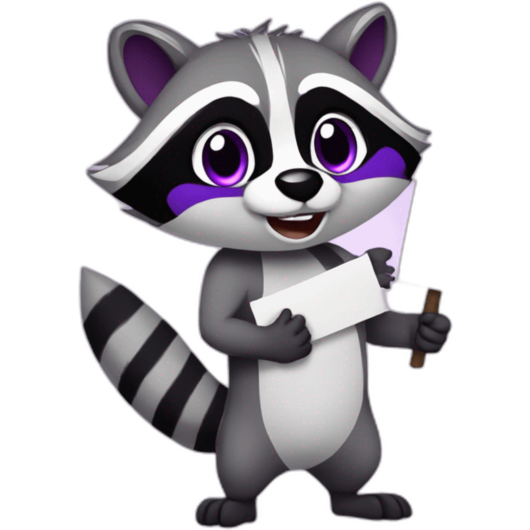 anime raccoon holding a sign that reads "hype" in purple font emoji