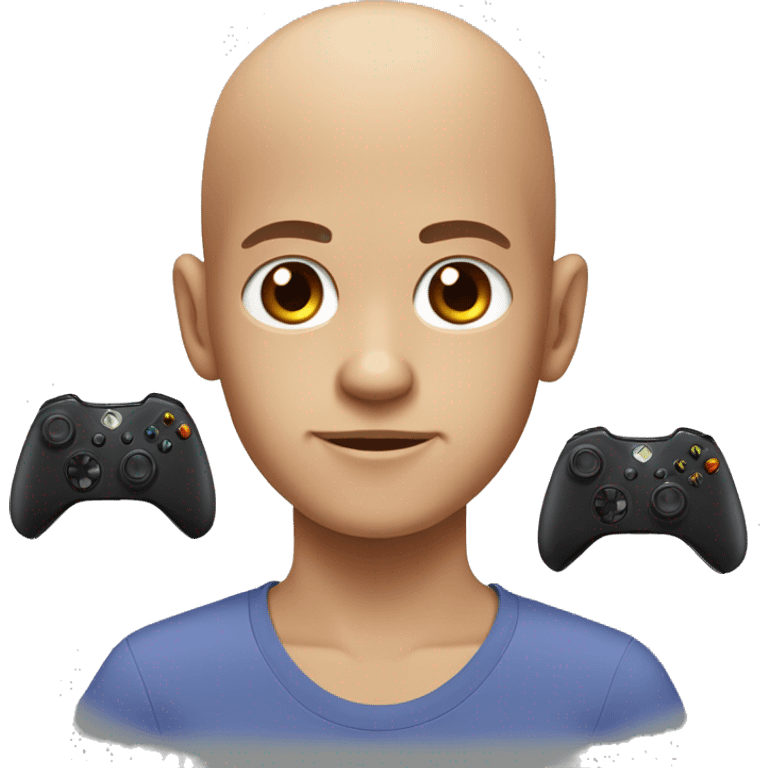 Boy with brown eyes, without hair, with gamepad Xbox and jageeister emoji