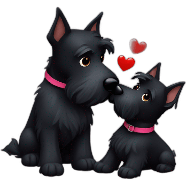 Two black Scottish terrier kissing emoji