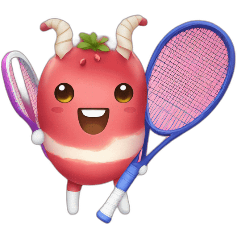 Kawaii jamon with tennis racket emoji