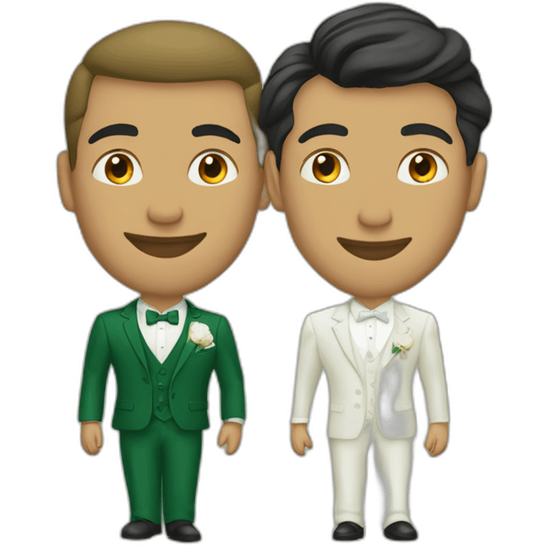 set of grooms in green suits light olive skinned latino the other groom white emoji