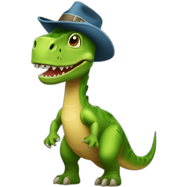 A happy dinosaur with a hat and stirrups emoji