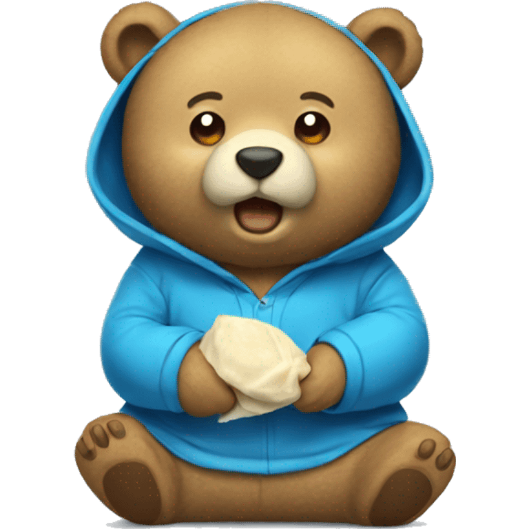  bear blue wearing hoodie eating dumpling emoji