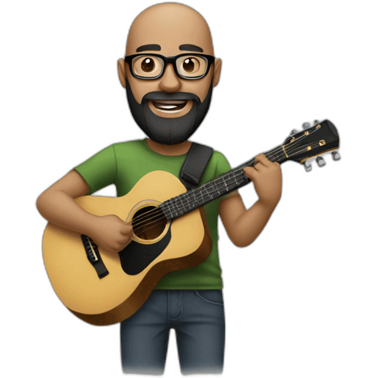 Bald Guy with long black beard, glasses playing guitar emoji