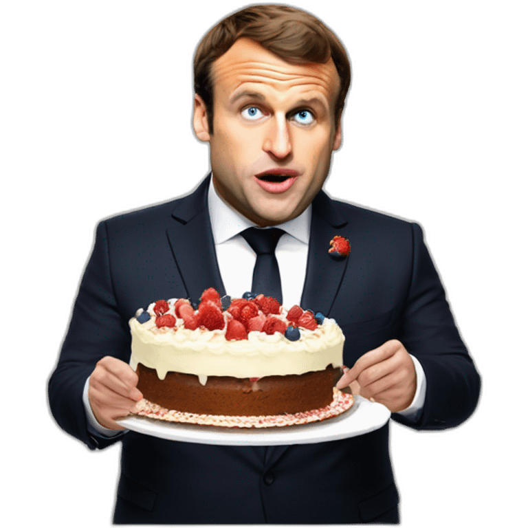 Extremely fat emmanuel macron eating cake emoji