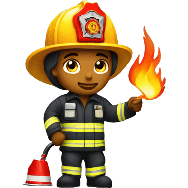 Firefighter putting out big fire with small fires burning in the back emoji