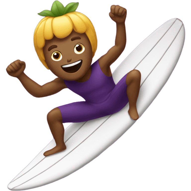 Guy surfing on eggplant emoji