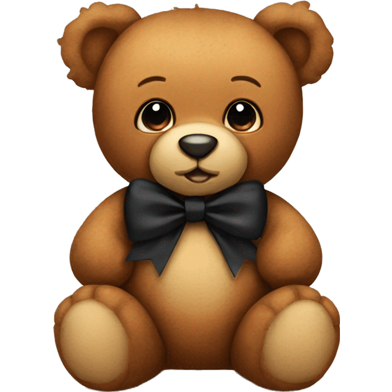 Cute brown teddy bear with black bow emoji