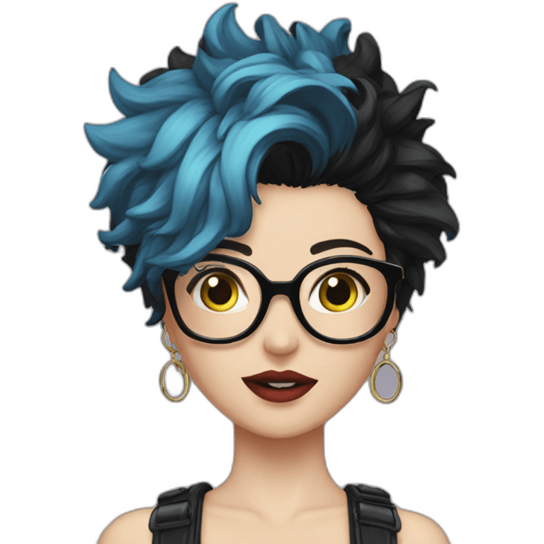 Punk female earrings , glasses,read and black short hair, emoji