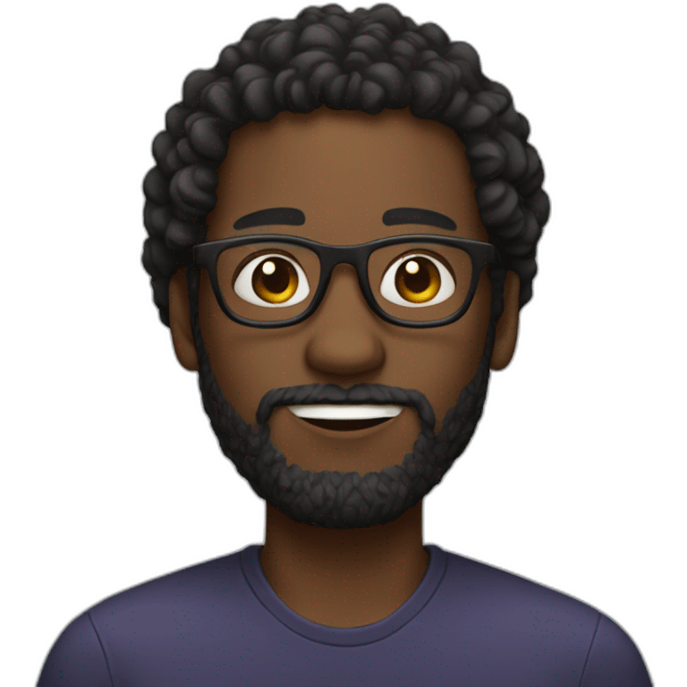 black man with a beard and glasses, with curly hair, brown eyes emoji