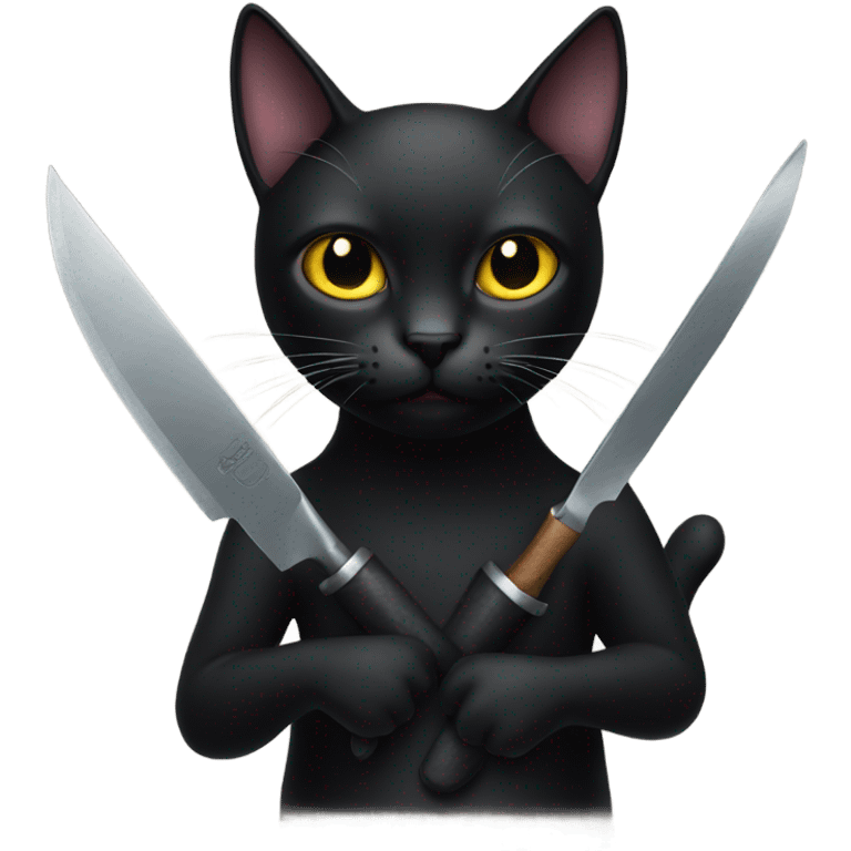 Black cat holding a knife emoji