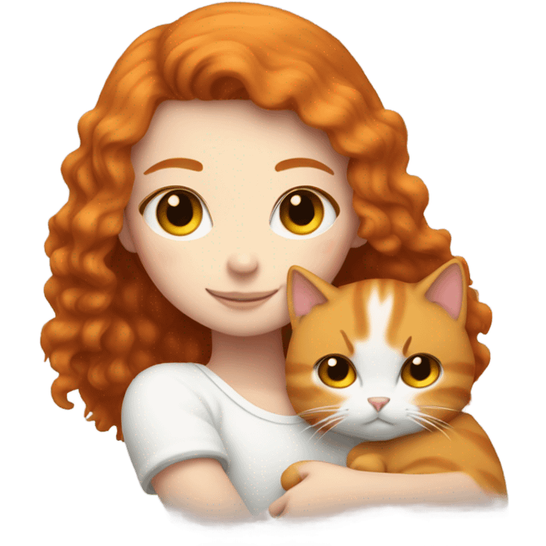 Ginger girl cuddling white black fluffy cat  emoji