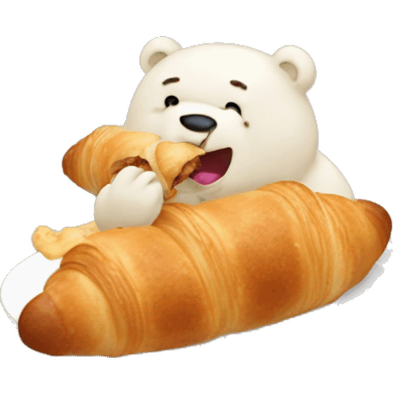 Cute bear eating a croissant emoji