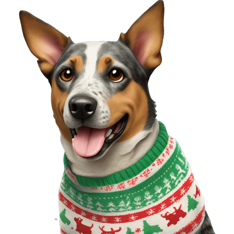 Australien cattle dog wearing christmas Sweater  emoji