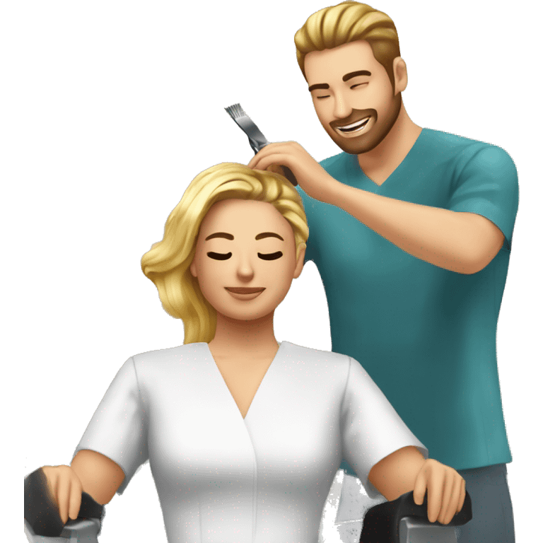 the hairdresser dyes the client's hair with iodine emoji