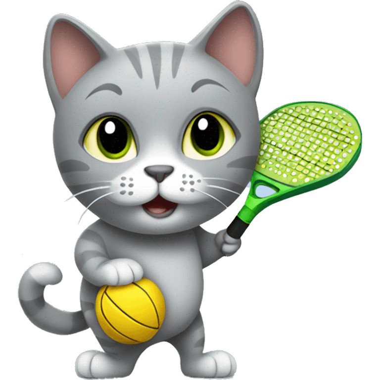 Gray cat playing pickleball emoji