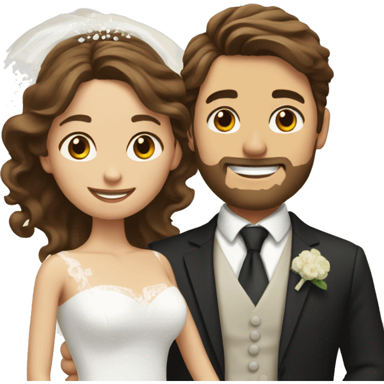 Groom with brown hair and short beard and bride with long brown hair  emoji