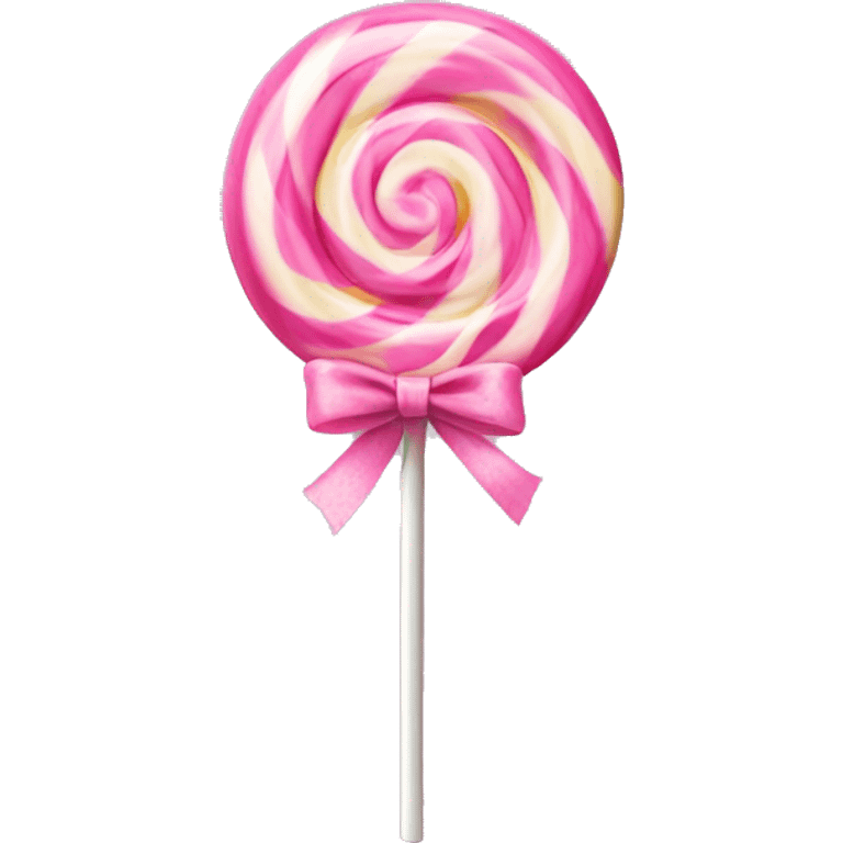 Realistic pastel lollipop candy with pink ribbon bow on the stick. emoji