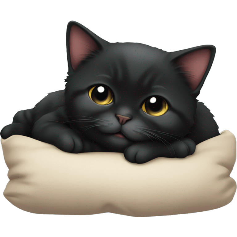 Black munchkin cat sleeping emoji