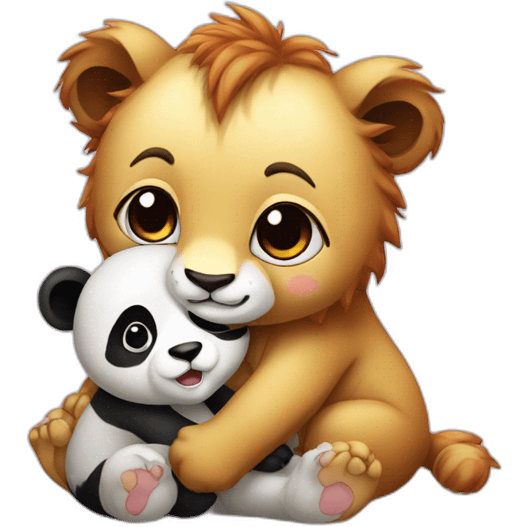 Cute baby lion hugging a panda  emoji