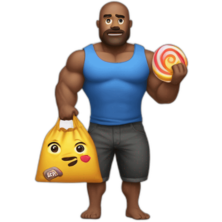 Big muscular guy that steals whit a candy bag on his hand emoji