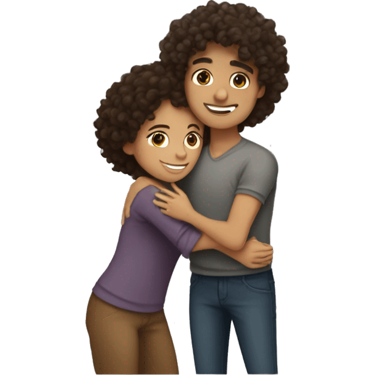 brunette curly hair girl hugging mixed mexican boy  emoji