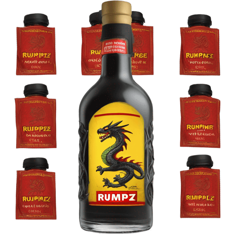 clear bottle of rumpleminze alcohol with a yellow dragon on a black and red label that says “RUMPZ” alcohol emoji