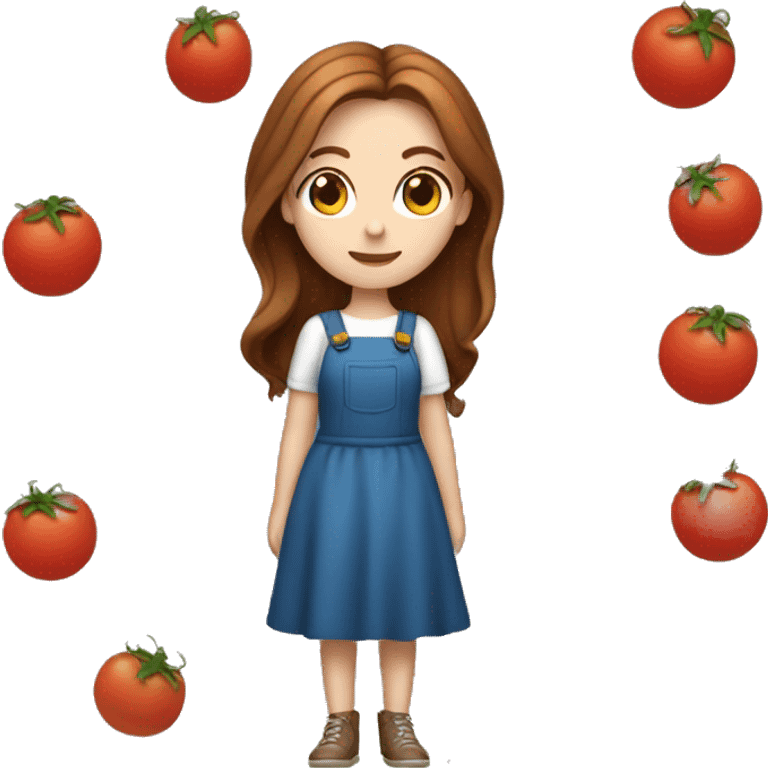 white girl with brown hair dressed as tomato emoji