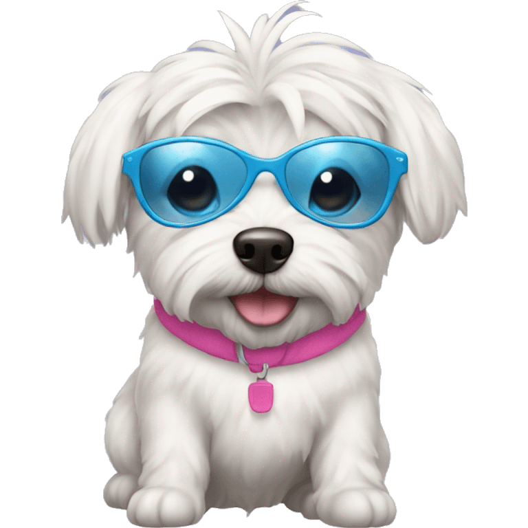 Malteese dog in swimsuit and su glasses emoji