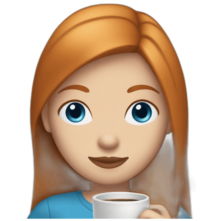 Ginger straight hair and blue eyes woman drinking a coffee  emoji