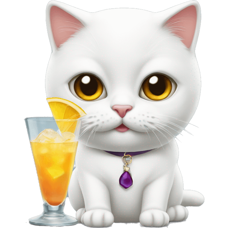 White British cat is drinking cocktail  emoji