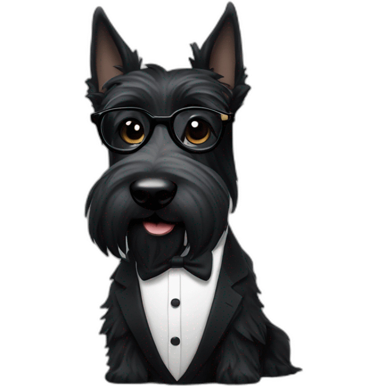 Scottish terrier all black in suit and glasses emoji