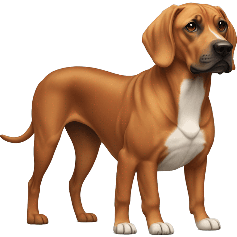 white male with long rainbow colored hair standing alongside a brown rhodesian ridgeback emoji