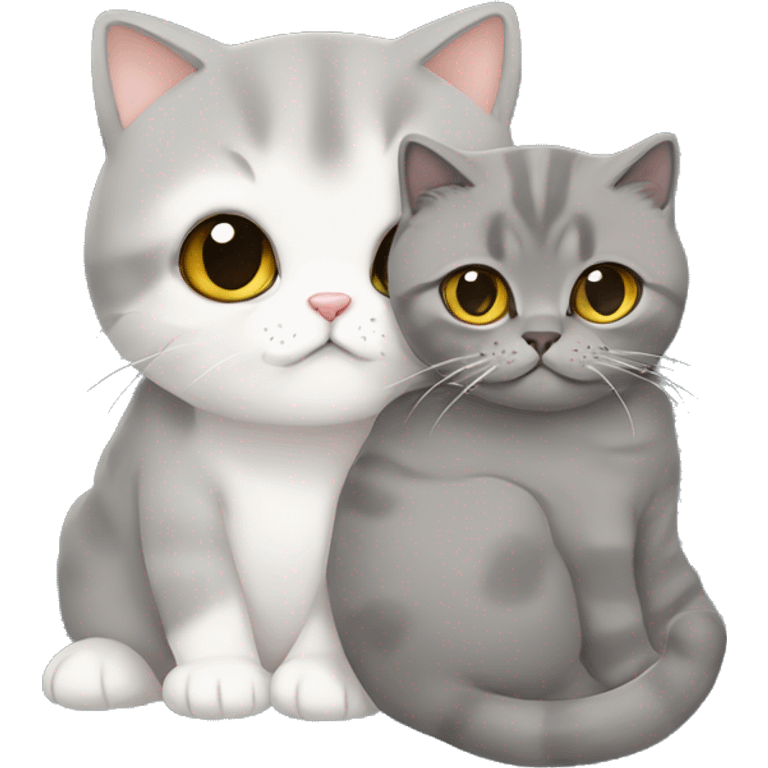 grey Scottish fold cuddling with a beige British shorthair  emoji