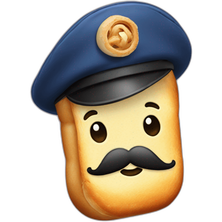 A baguette with a French beret and a mustache emoji