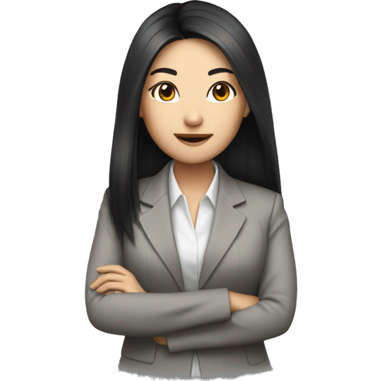 an Asian woman with long black hair, suit, PC emoji