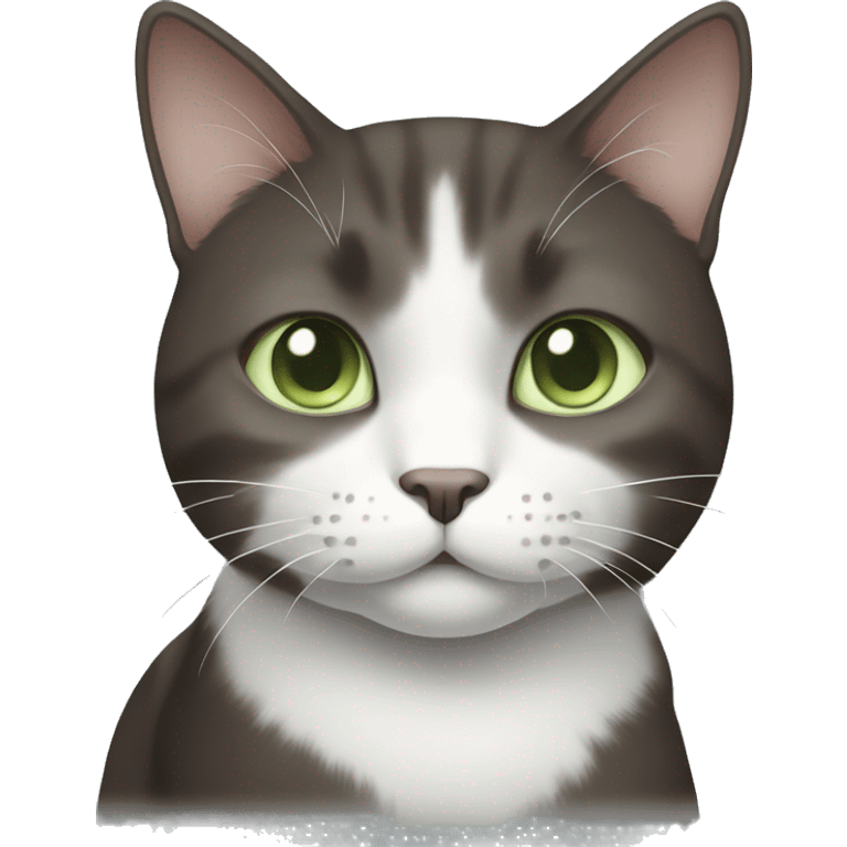 dark brown grey and white cat with pale green eyes  emoji