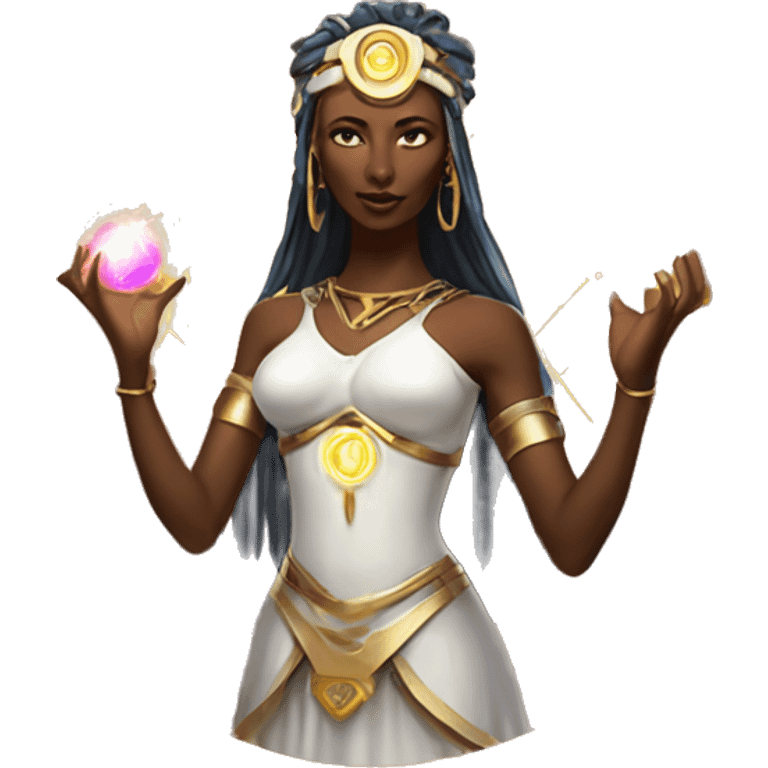 Technomancy Goddess is a mystical being who controls both magic and technology. She can cast spells on technological networks. Her powers blend the ancient art of magic with advanced cybernetics and technology. She can command machines emoji