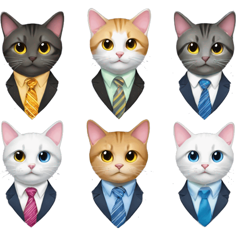 5 cats wearing neckties emoji