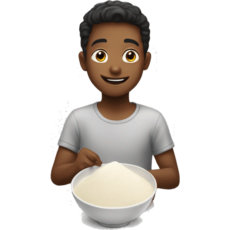 boy enjoying a bowl of flour emoji