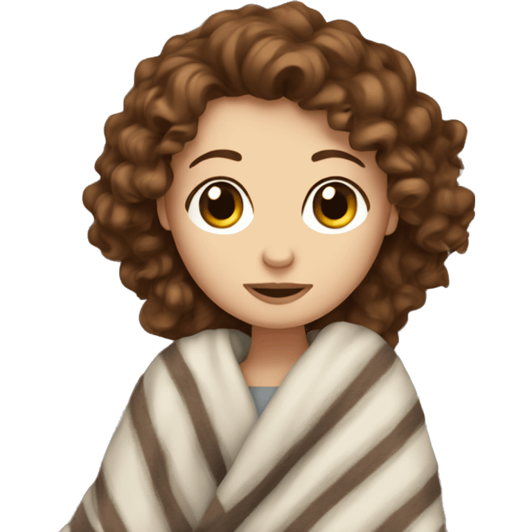 White Girl with curly brown hair in a blanket  emoji